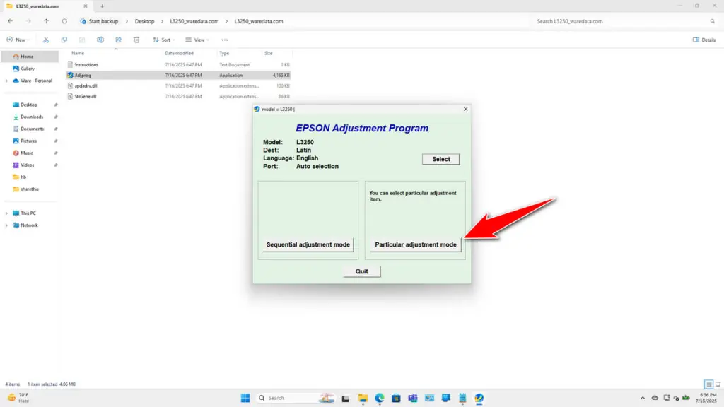 How to Use Epson L3256 Resetter - Step 3