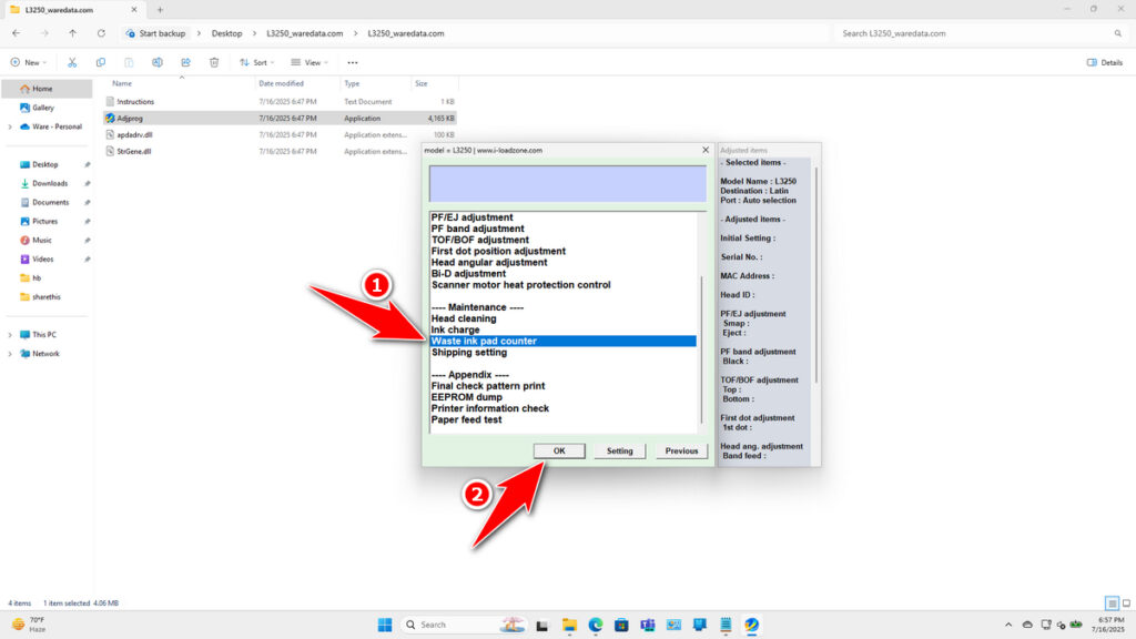How to Use Epson L3256 Resetter - Step 4