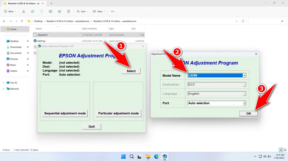 How to Use Epson L5298 Resetter - Step 2