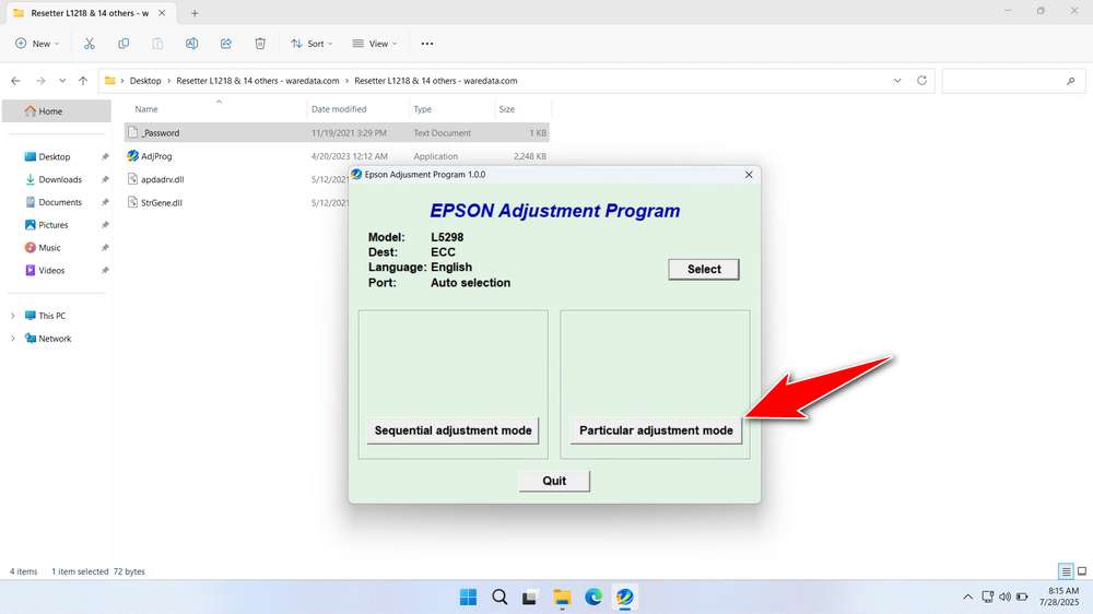 How to Use Epson L5298 Resetter - Step 3
