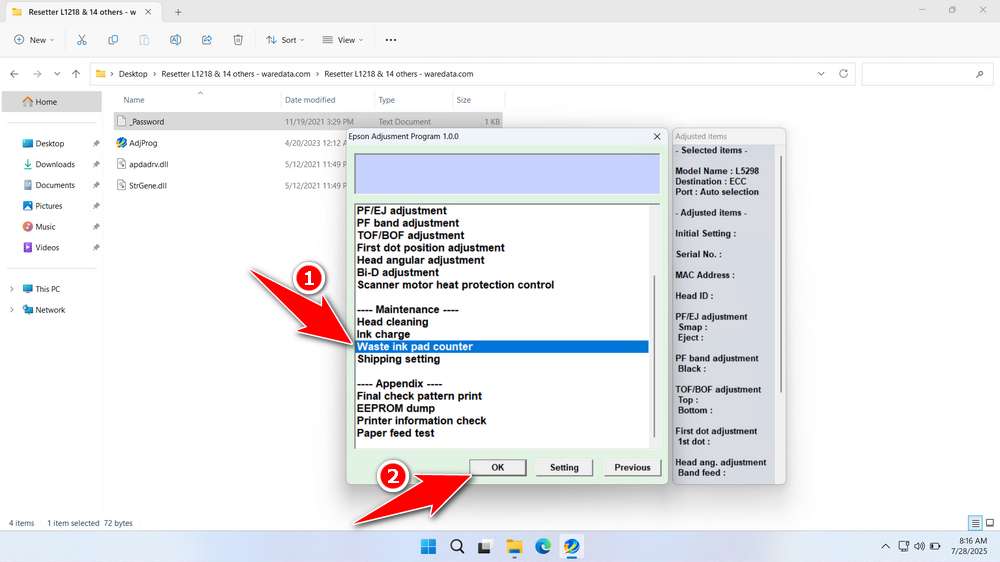 How to Use Epson L5298 Resetter - Step 4