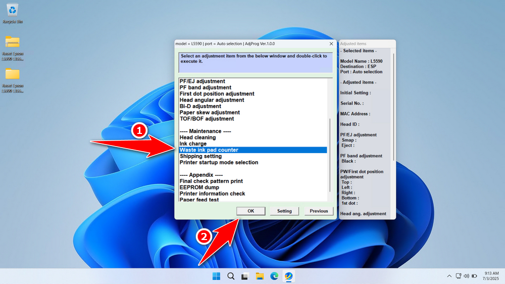How to Use Epson L5590 Resetter - Step 3