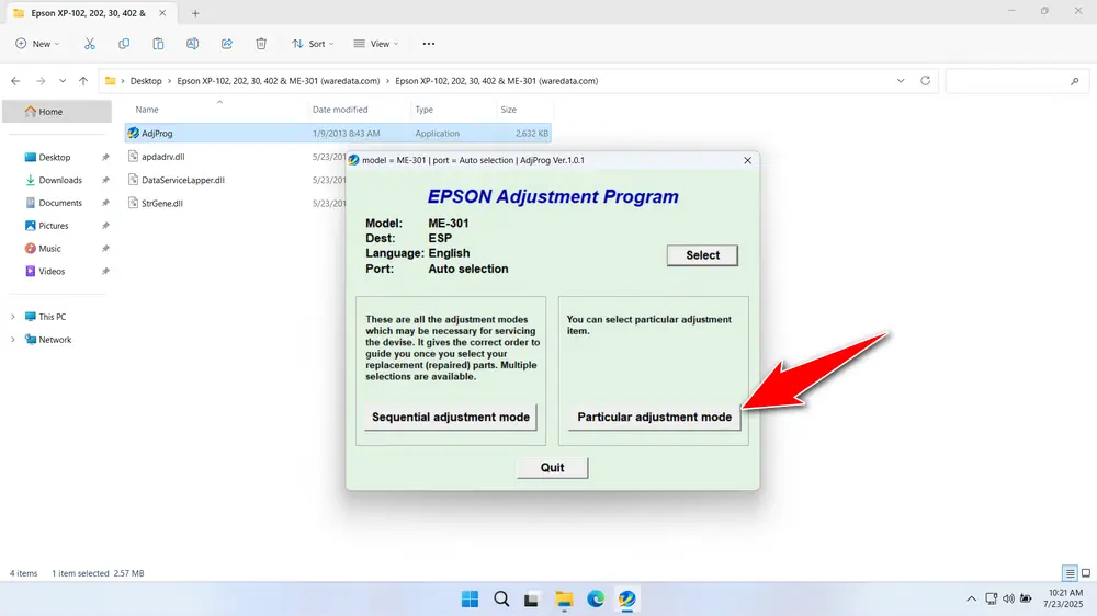 How to Use Epson ME-301 & XP-30 Resetter - Step 2