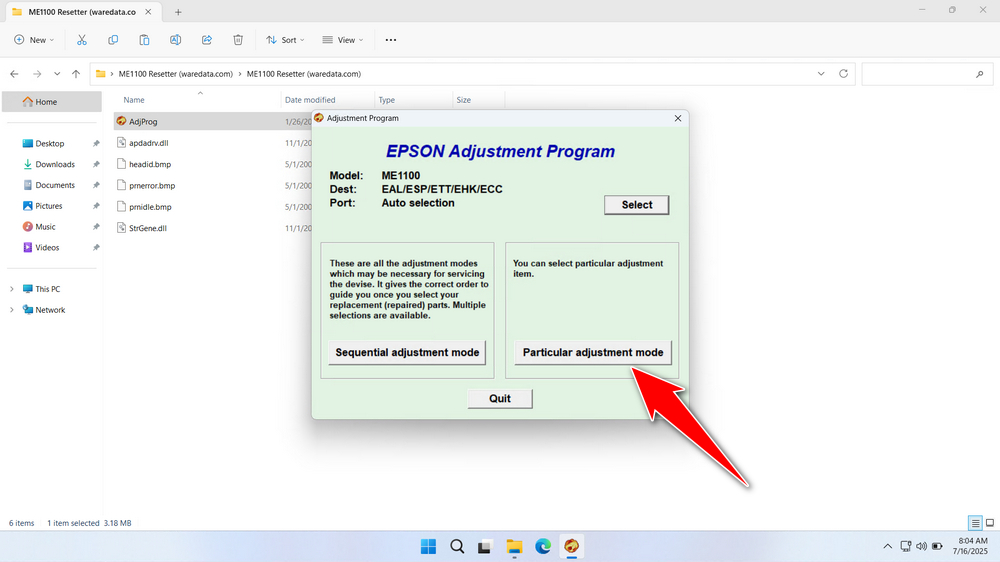 How to Use Epson ME Office 1100 Resetter - Step 1