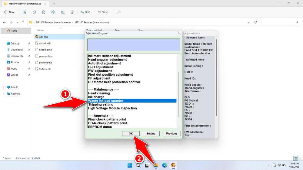 How to Use Epson ME Office 1100 Resetter - Step 2