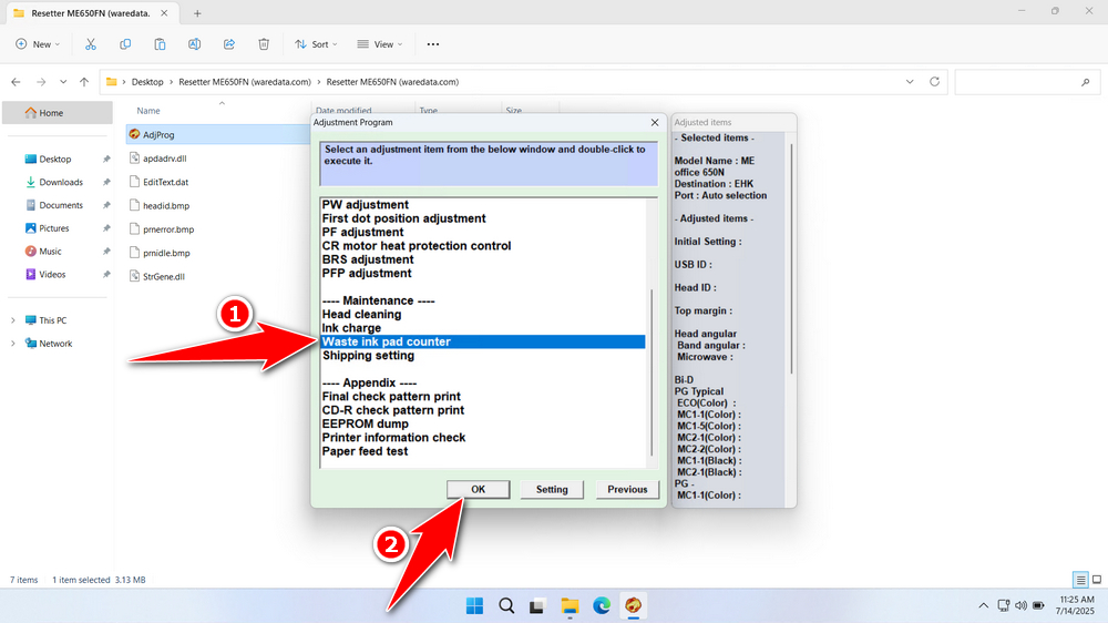 How to Use Epson ME Office 650FN Resetter - Step 2