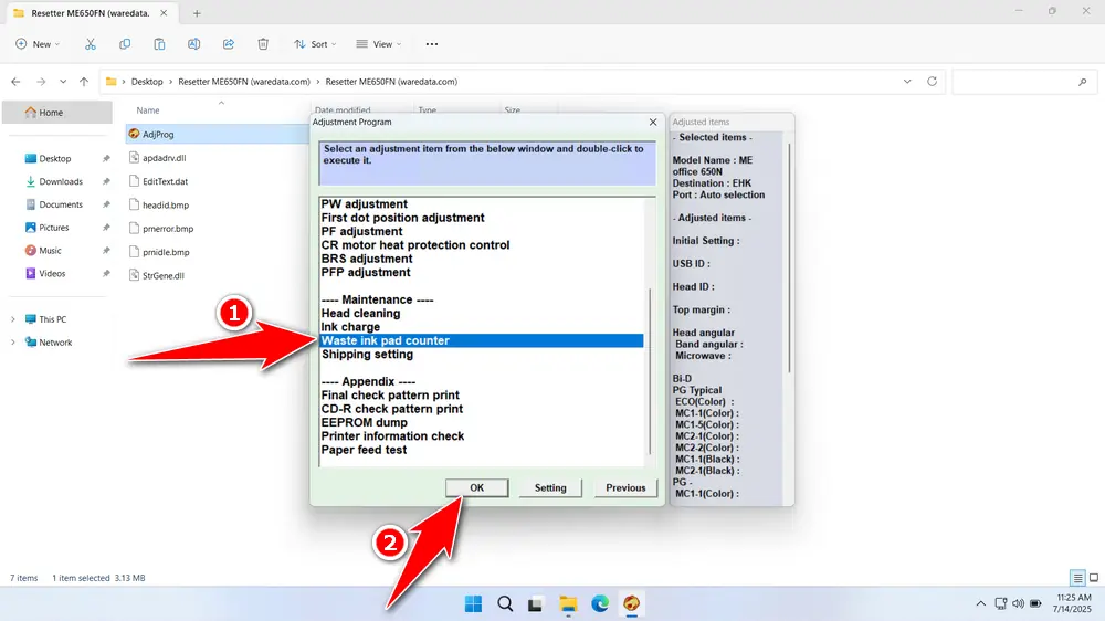 How to Use Epson ME Office 650FN Resetter - Step 2