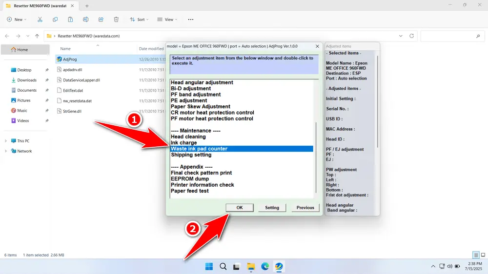 Epson ME Office 960FWD Resetter 3 How to Use Epson ME Office 960FWD Resetter - Step 2