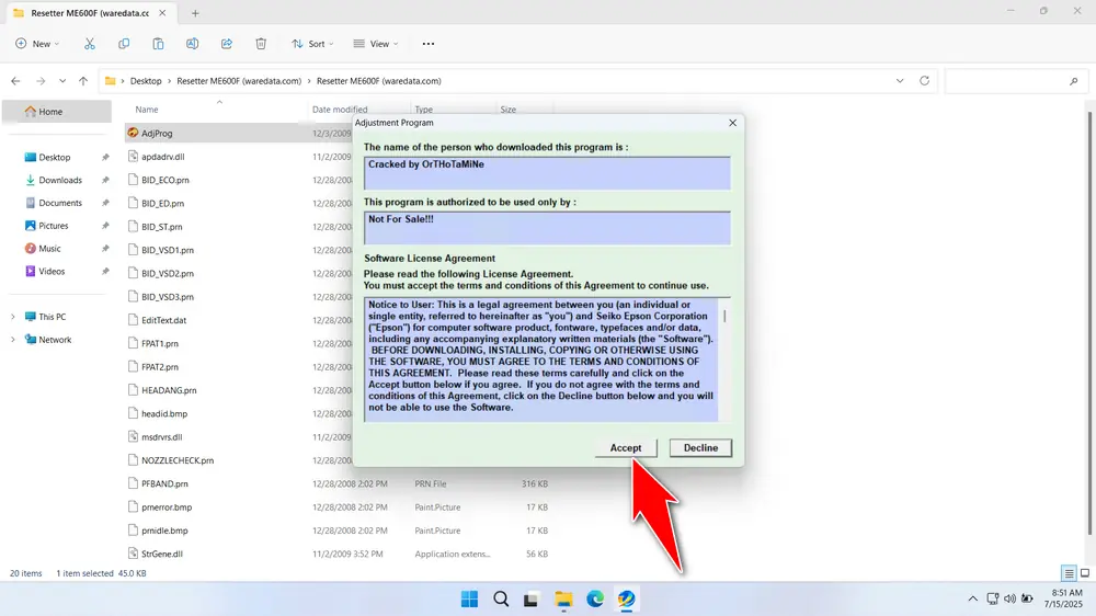 How to Use Epson Me Office 600F Resetter - Step 2