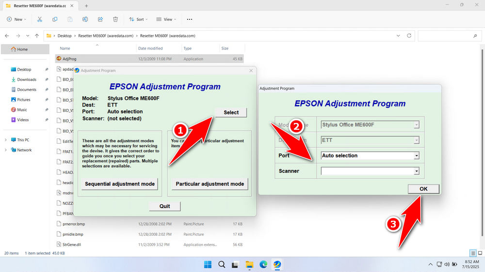 How to Use Epson Me Office 600F Resetter - Step 3