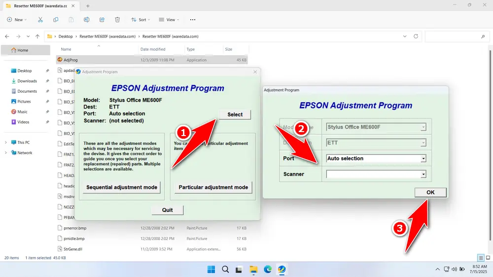 How to Use Epson Me Office 600F Resetter - Step 3