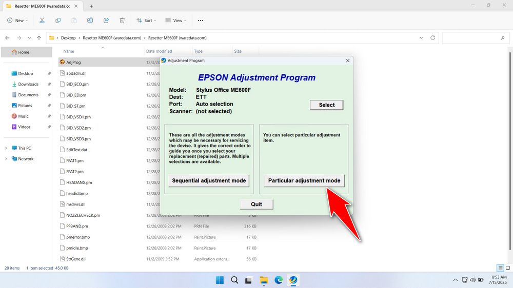 How to Use Epson Me Office 600F Resetter - Step 4