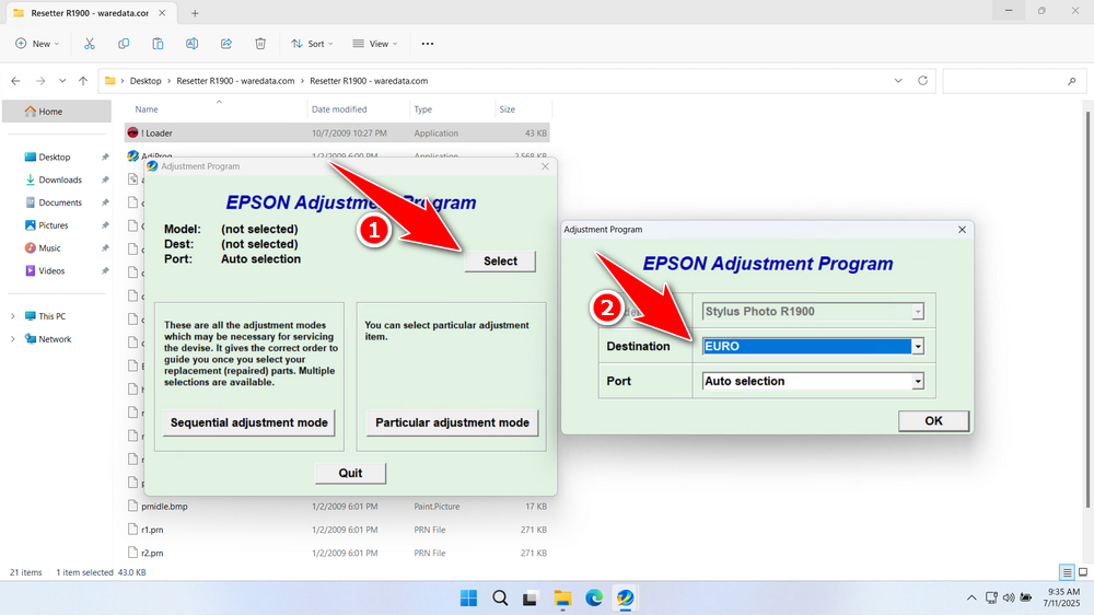 How to Use Epson Stylus Photo R1900 Resetter - Step 1