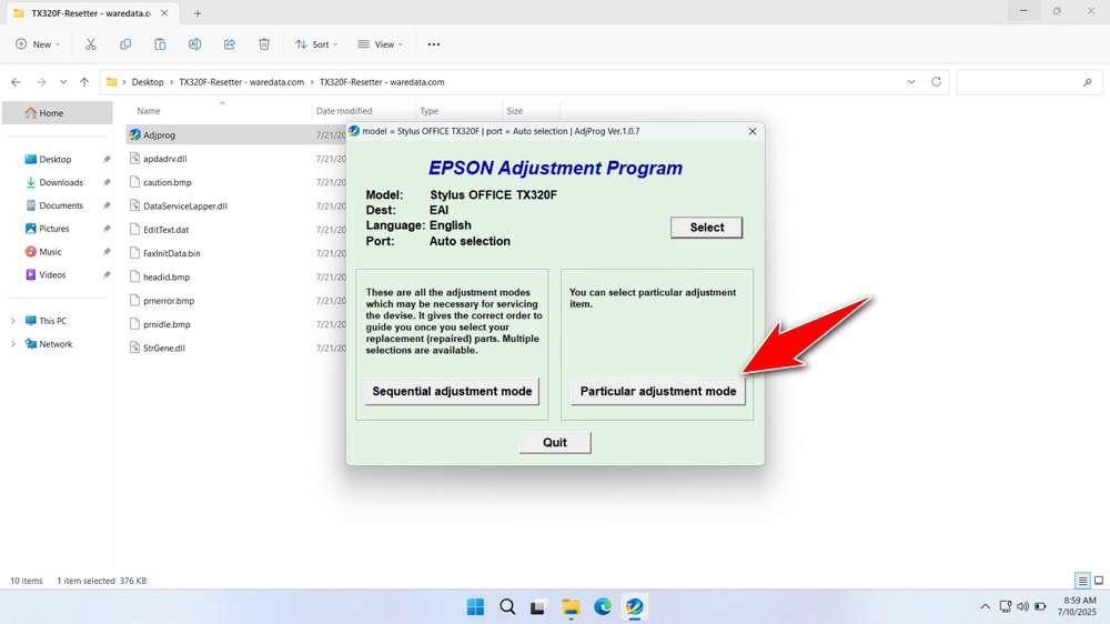 How to Use Epson TX320F Resetter - Step 1