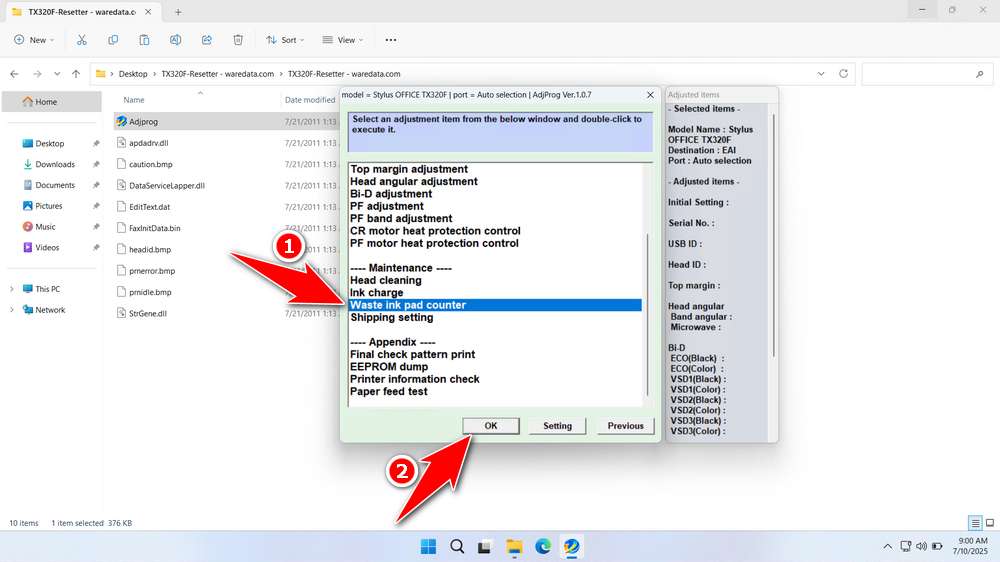 How to Use Epson TX320F Resetter - Step 2