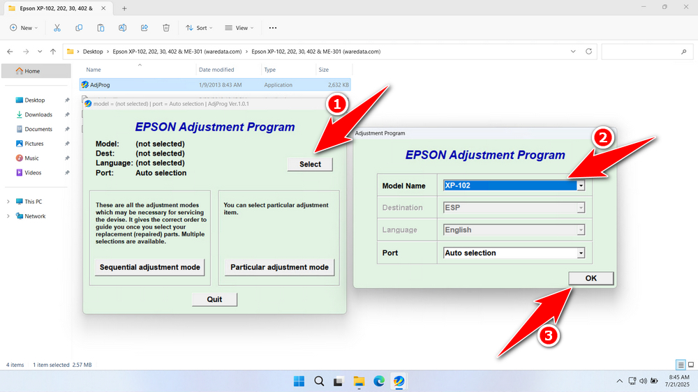 How to Use Epson XP-102 Resetter - Step 1