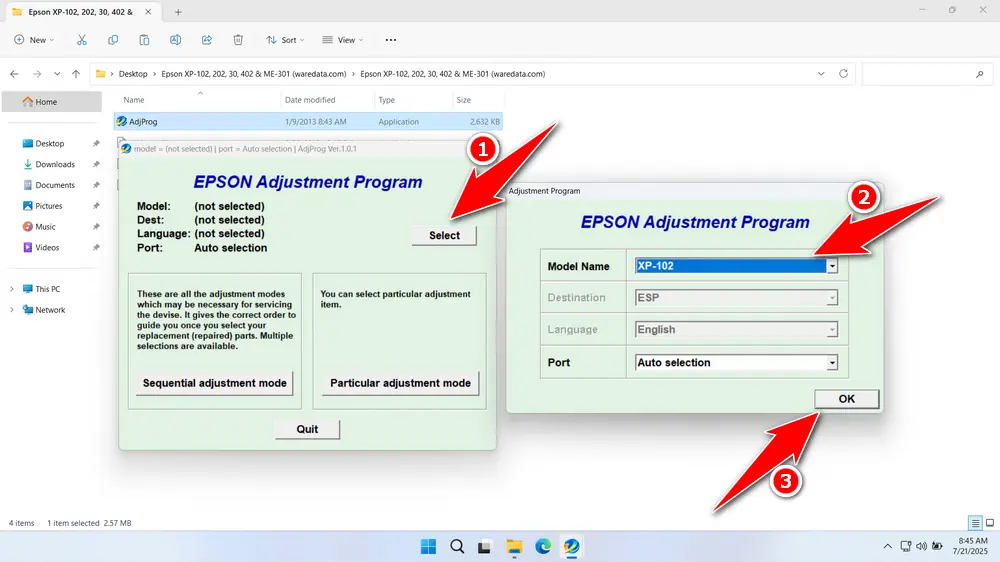 Epson XP-102 Resetter 2 How to Use Epson XP-102 Resetter - Step 1