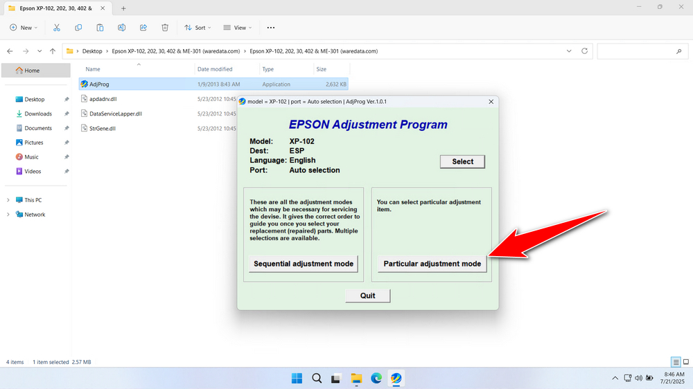 How to Use Epson XP-102 Resetter - Step 2