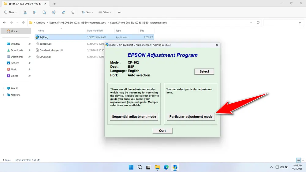 Epson XP-102 Resetter 3 How to Use Epson XP-102 Resetter - Step 2