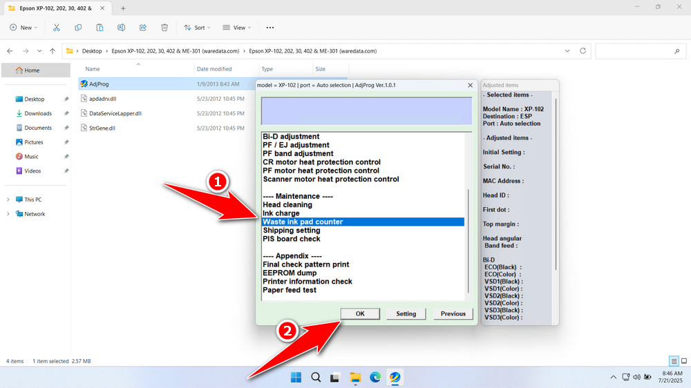 How to Use Epson XP-102 Resetter - Step 3