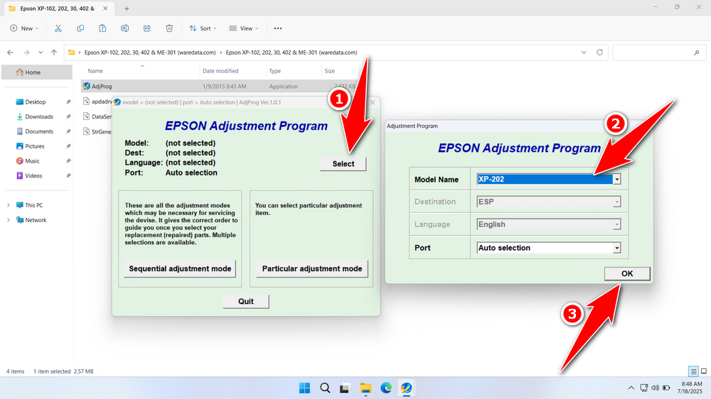 How to Use Epson XP-202 Resetter - Step 1