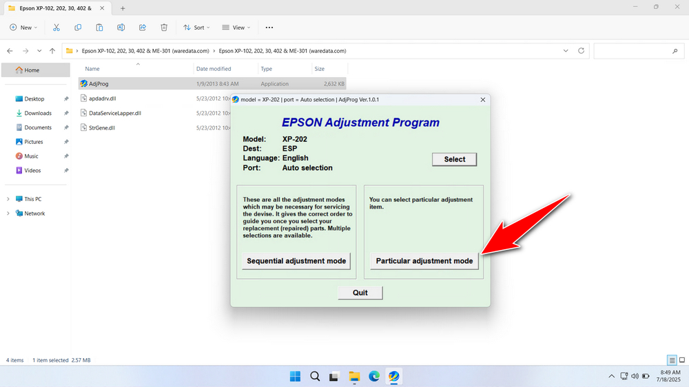 How to Use Epson XP-202 Resetter - Step 2