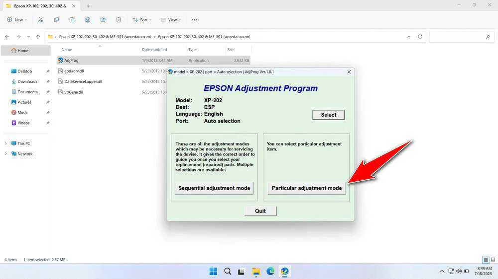 Epson XP-202 Resetter 3 How to Use Epson XP-202 Resetter - Step 2