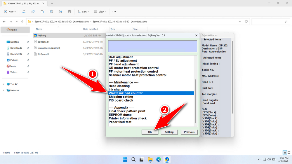 How to Use Epson XP-202 Resetter - Step 3