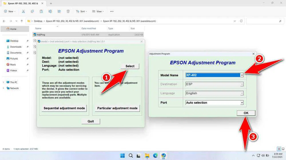 Epson XP-402 Resetter 2 How to Use Epson XP-402 Resetter - Step 1