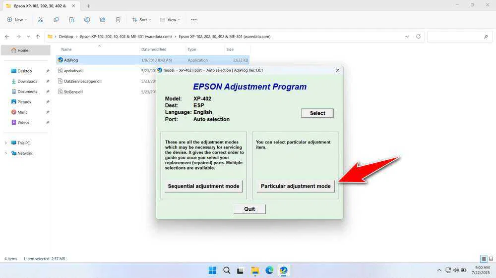 Epson XP-402 Resetter 3 How to Use Epson XP-402 Resetter - Step 2