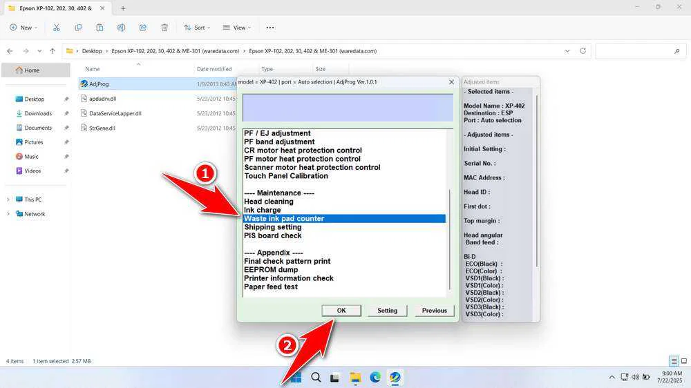 Epson XP-402 Resetter 4 How to Use Epson XP-402 Resetter - Step 3