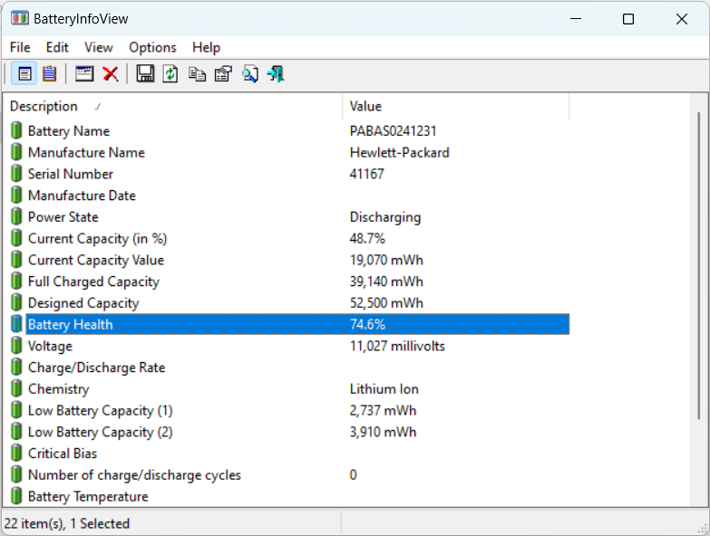BatteryInfoView Screenshot
