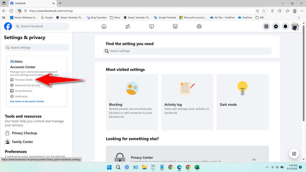 Change Profile Name on Facebook via Web Browser - Step 3