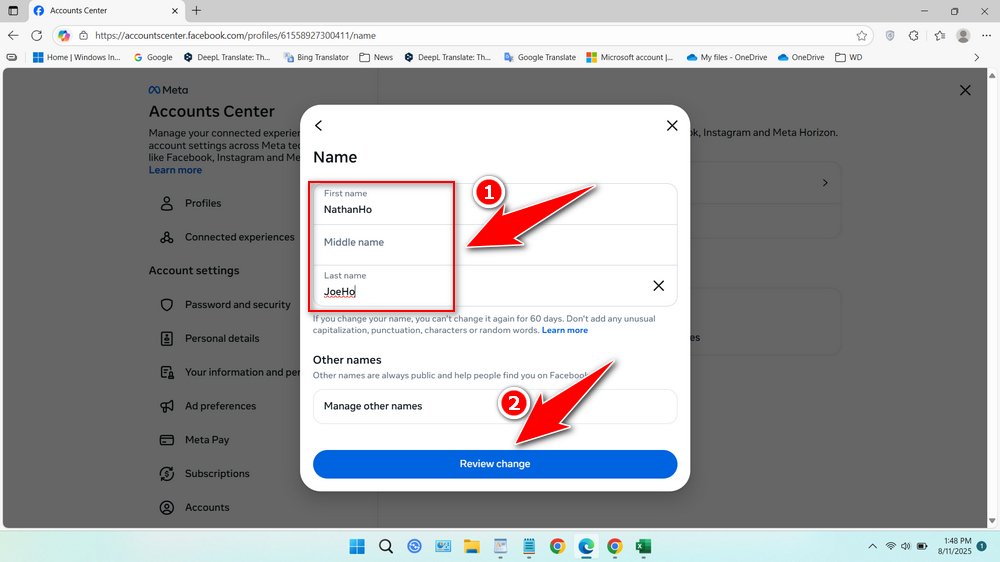 Change Profile Name on Facebook via Web Browser - Step 6