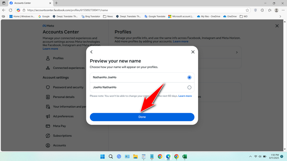 Change Profile Name on Facebook via Web Browser - Step 7