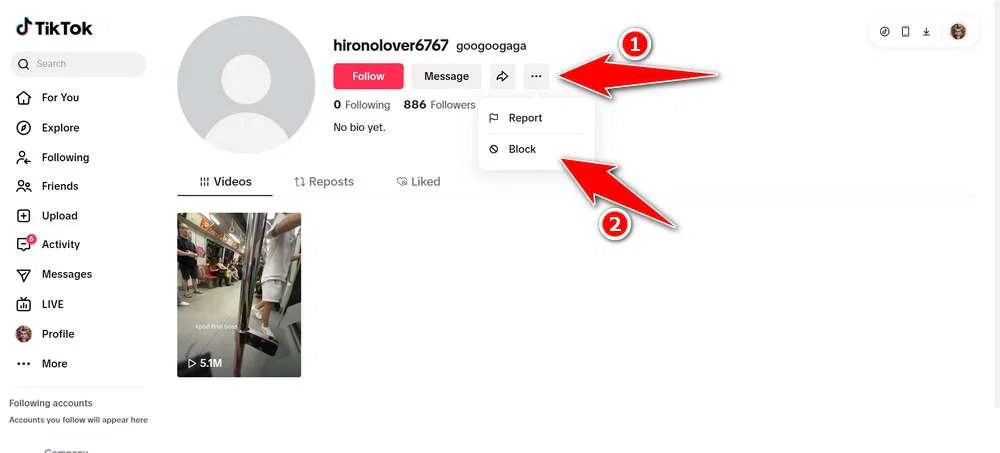 How to Block Someone on TikTok 11 How to Block Someone on TikTok Using Browser or PC - Step 3