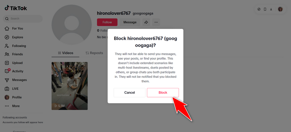 How to Block Someone on TikTok Using Browser or PC - Step 4