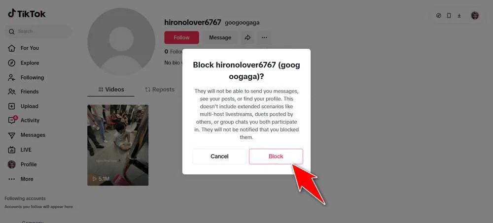 How to Block Someone on TikTok 12 How to Block Someone on TikTok Using Browser or PC - Step 4