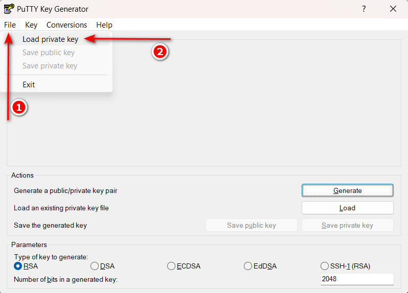 How to Convert .PEM File to .PPK using PuTTYgen - Step 1