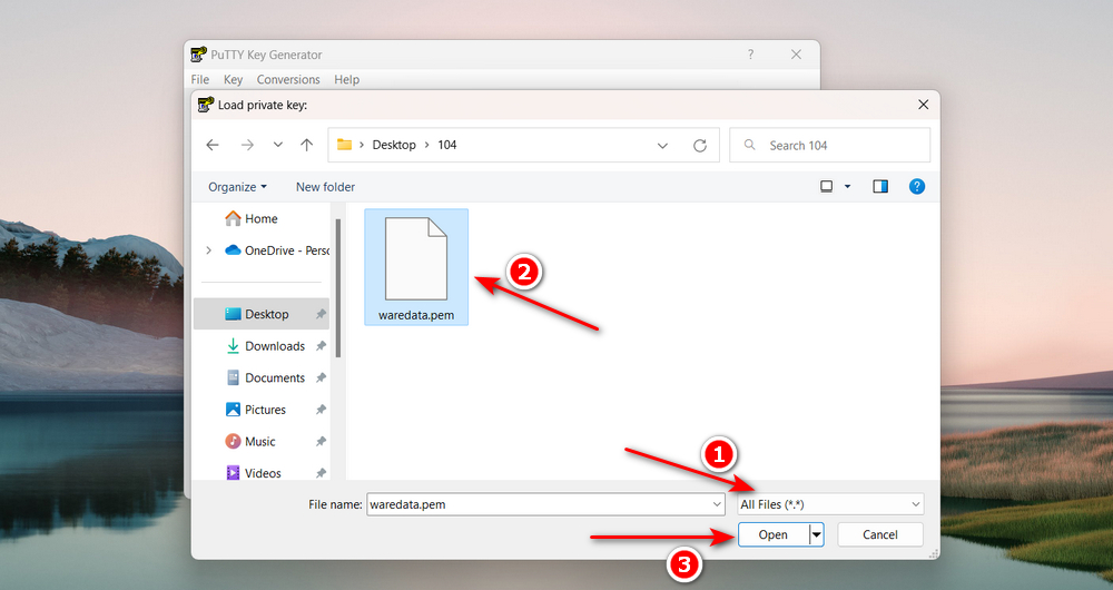 How to Convert .PEM File to .PPK using PuTTYgen - Step 2