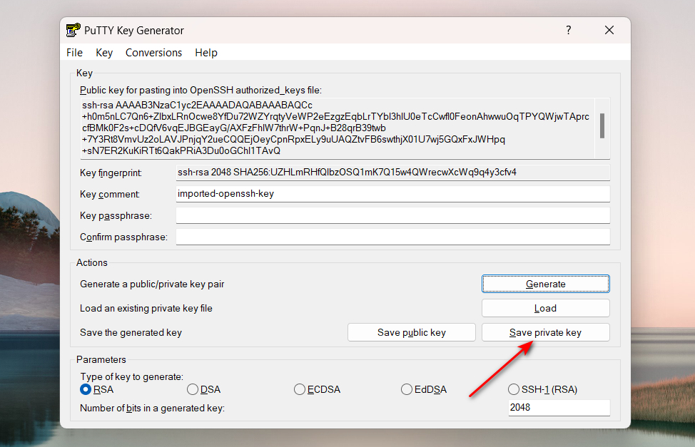 How to Convert .PEM File to .PPK using PuTTYgen - Step 4