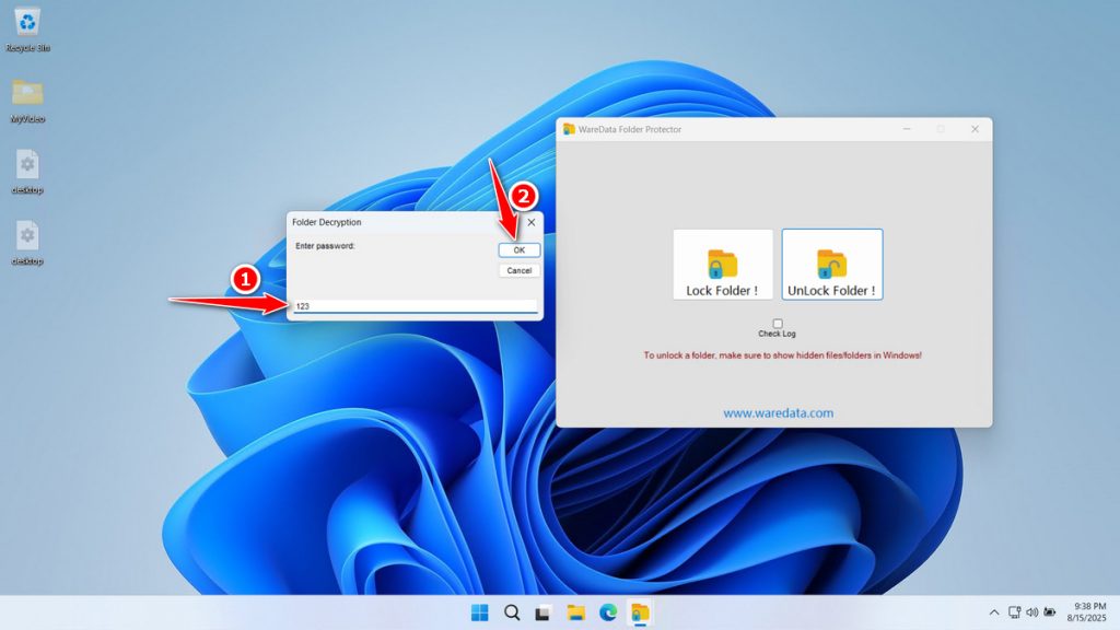 How to Lock a Folder Using WareData Folder Protector - Step 10