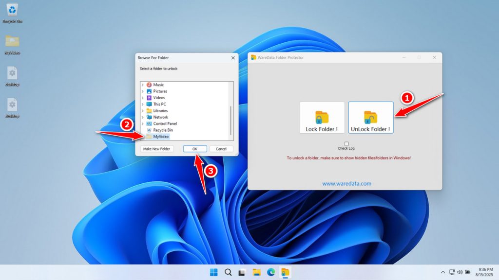 How to Lock a Folder Using WareData Folder Protector - Step 9