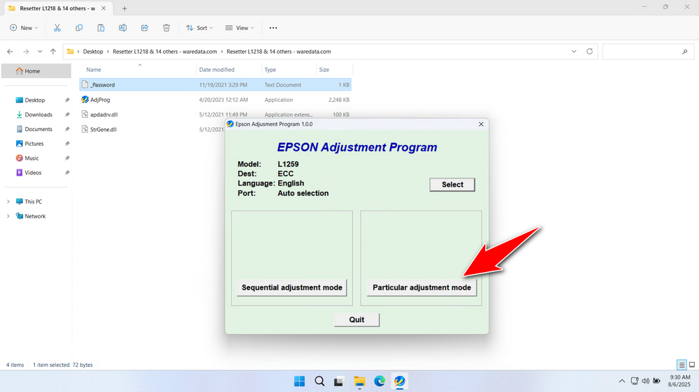 How to Use Epson L1259 Resetter - Step 2