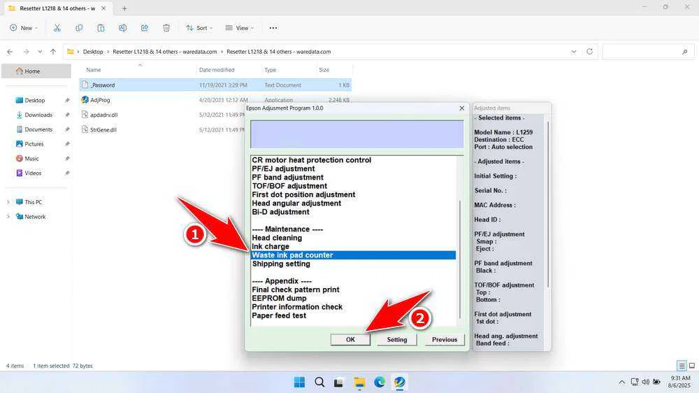Epson L1259 Resetter 4 How to Use Epson L1259 Resetter - Step 3