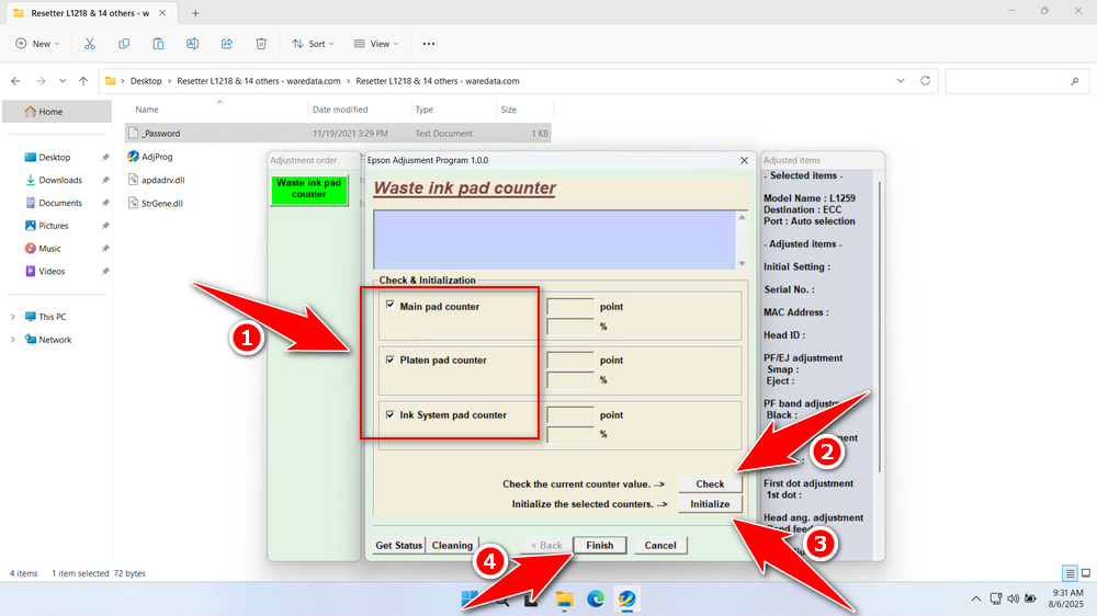 How to Use Epson L1259 Resetter - Step 4
