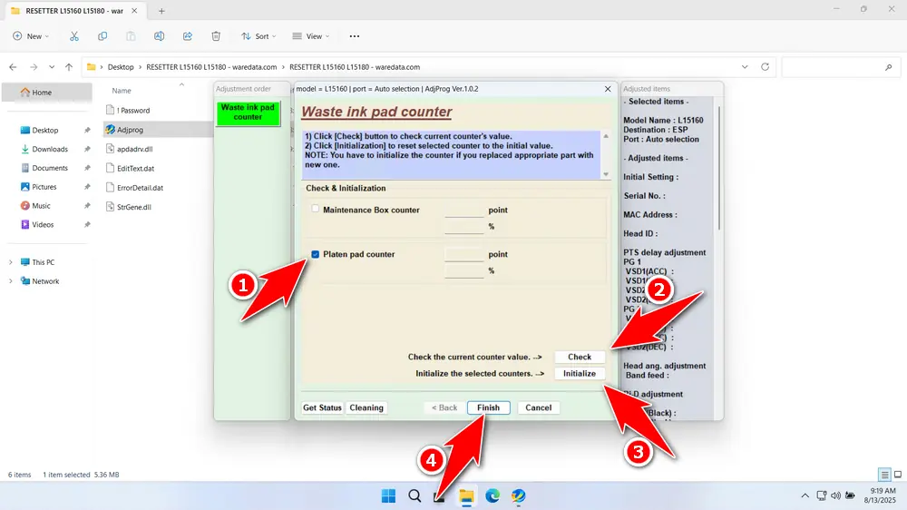 How to Use Epson L15160 Resetter - Step 4