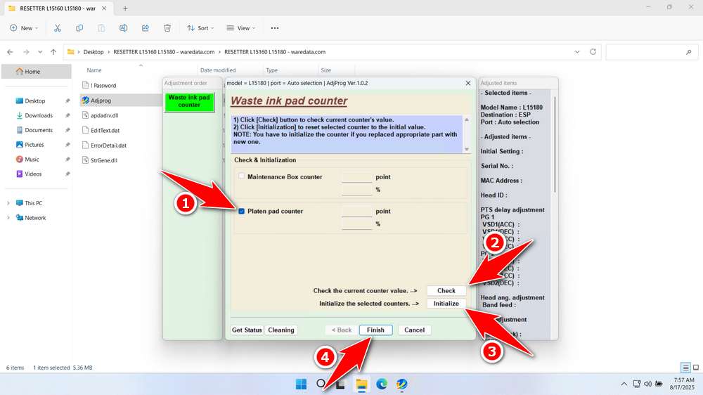 How to Use Epson L15180 Resetter - Step 4