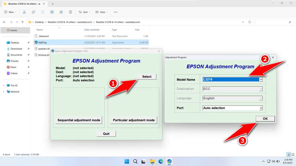 How to Use Epson L3219 Resetter - Step 1