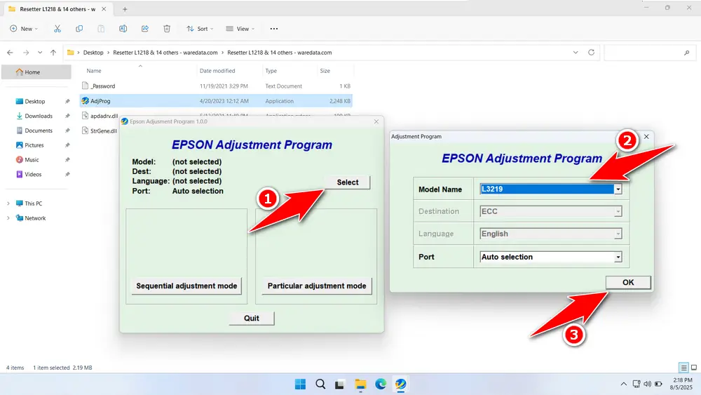 How to Use Epson L3219 Resetter - Step 1